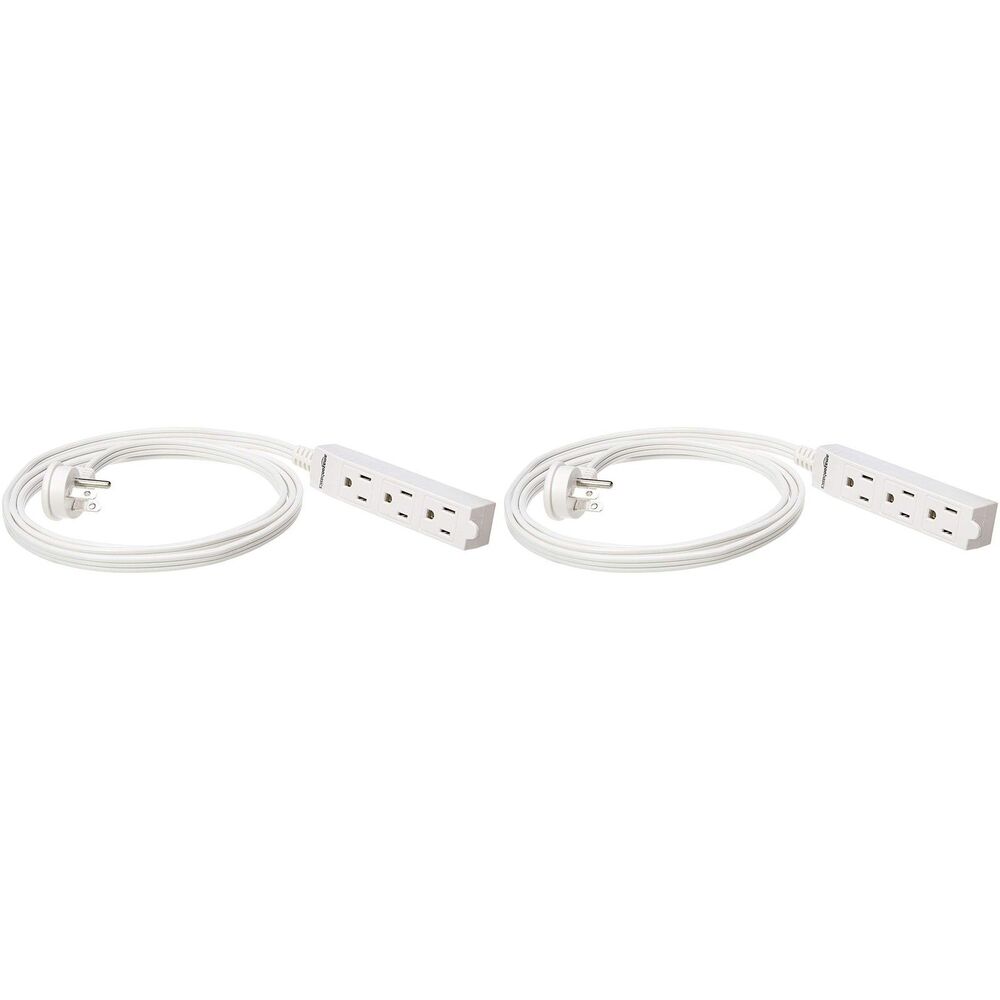 Amazon Basics 6ft Indoor Extension Cord Power Strip Flat Plug 3-Outlet White